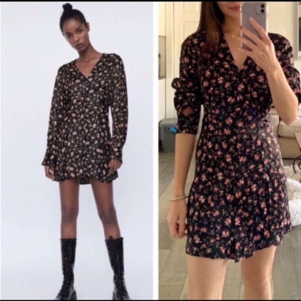 Zara Long Sleeve Y2k Floral Button Up Dress S NWT